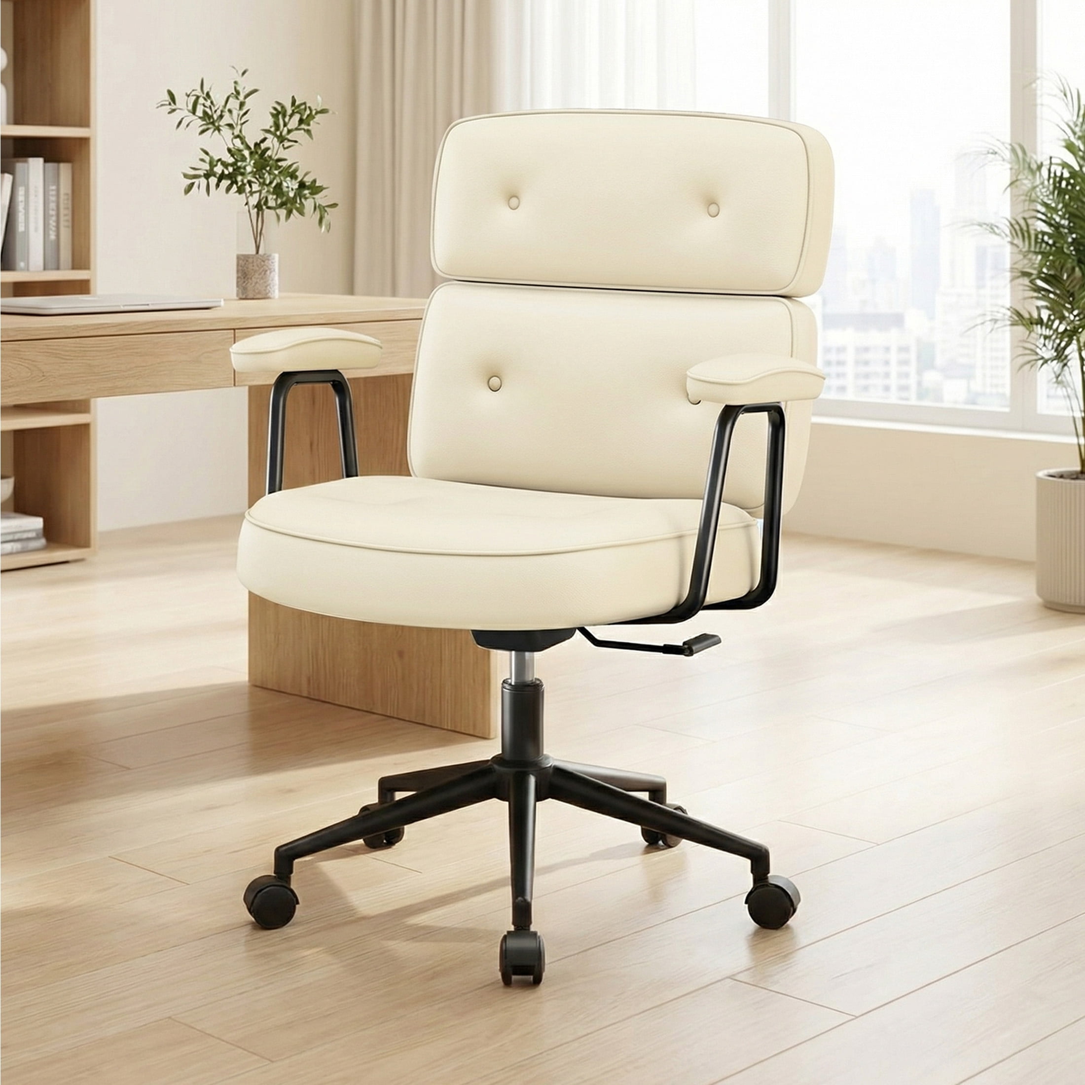 CONCETTA Ergonomic Office Chair, Soft PU Leather Adjustable Task Chair with Lumbar Support and 360° Swivel, Beige