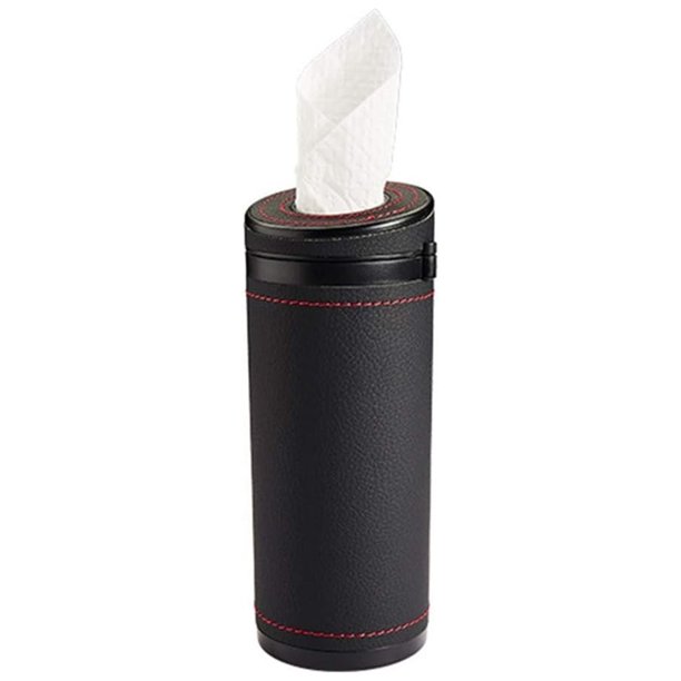 Dispensadores de pañuelos para coche, tubo de pañuelos para portavasos de coche, caja de pañuelos cilíndrica de cuero PU para coche, baño y oficina.