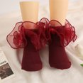 thumbnail image 3 of Jowowha Toddler Girls Ruffle Socks Cotton Frilly Dress Socks Princess Tutu Socks Calf Length Socks Burgundy S, 3 of 5