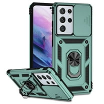 Galaxy S22 Ultra Case,Dteck Shockproof Rubber Rugged Case Hybrid Hard Ring Holder Kickstand Slide Camera Lens Protector Cover for Samsung Galaxy S22 Ultra,Darkgreen