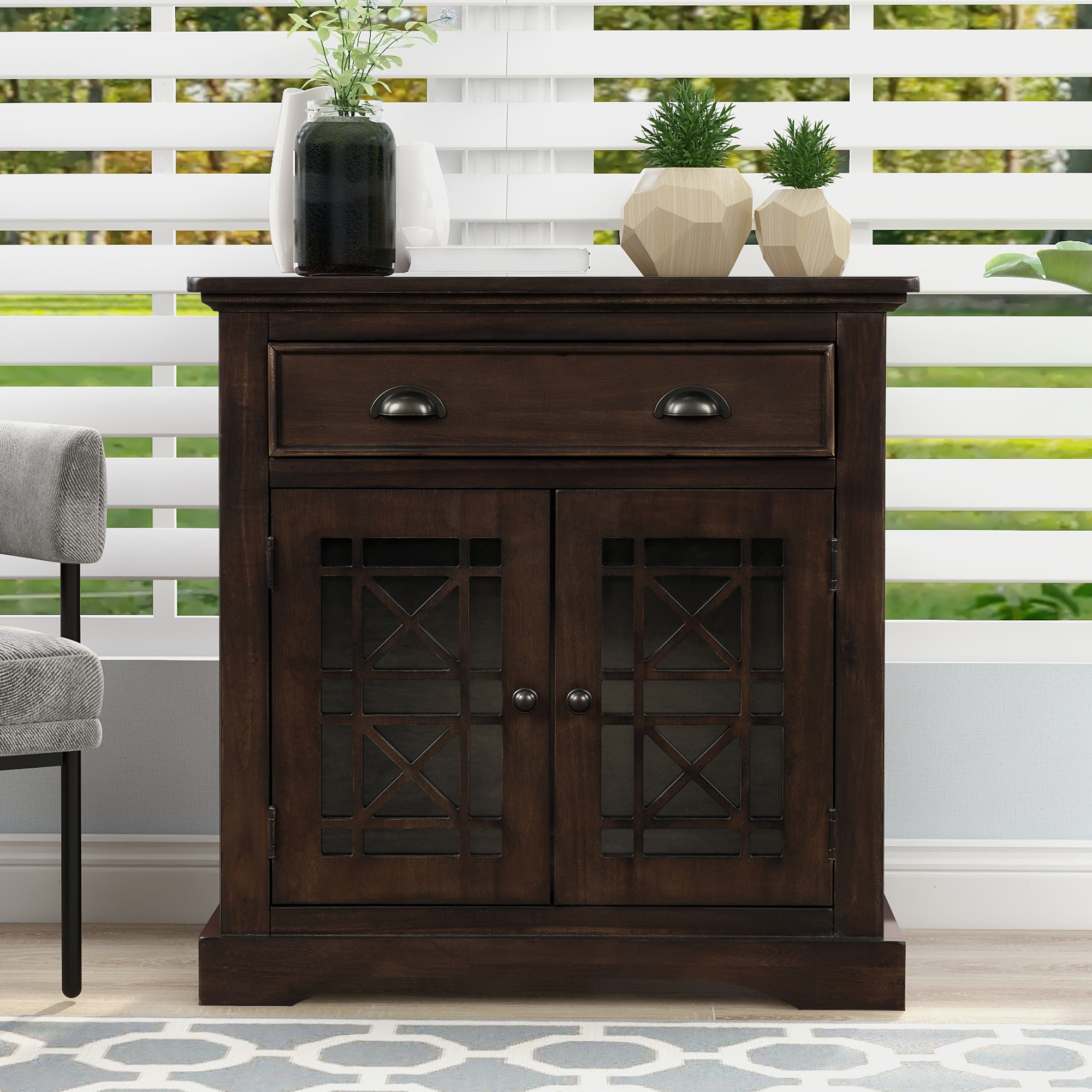 Kepooman Retro Wooden Storage Cabinet with 2 Doors & Big Drawer for Home Office, 29" L x 14.7" W x 29.5" H, Espresso Kepooman Retro Wooden Storage Cabinet with 2 Doors & Big Drawer for Home Office, 29" L x 14.7" W x 29.5" H, Espresso