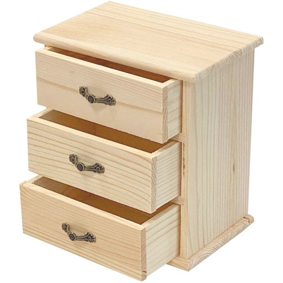 Ulxkmt Beige Rustic Wooden Desktop Organizer with 3 Drawers Jewelry Cosmetic Storage Box 1Pc