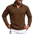 thumbnail image 4 of SBYOJLPB Men's Fashionable Solid Color Long Sleeved Stand Up Collar Half Zipper Breathable Pullover Top, 4 of 5