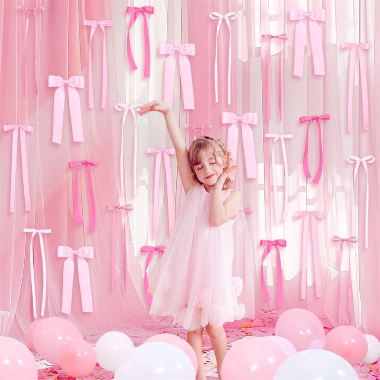 Pink Bow Party Hanging Swirl Decorations - 20pcs Set With Spiral Pendants & Bow Cards For Birthday, Baby Shower 5 thumbnail image