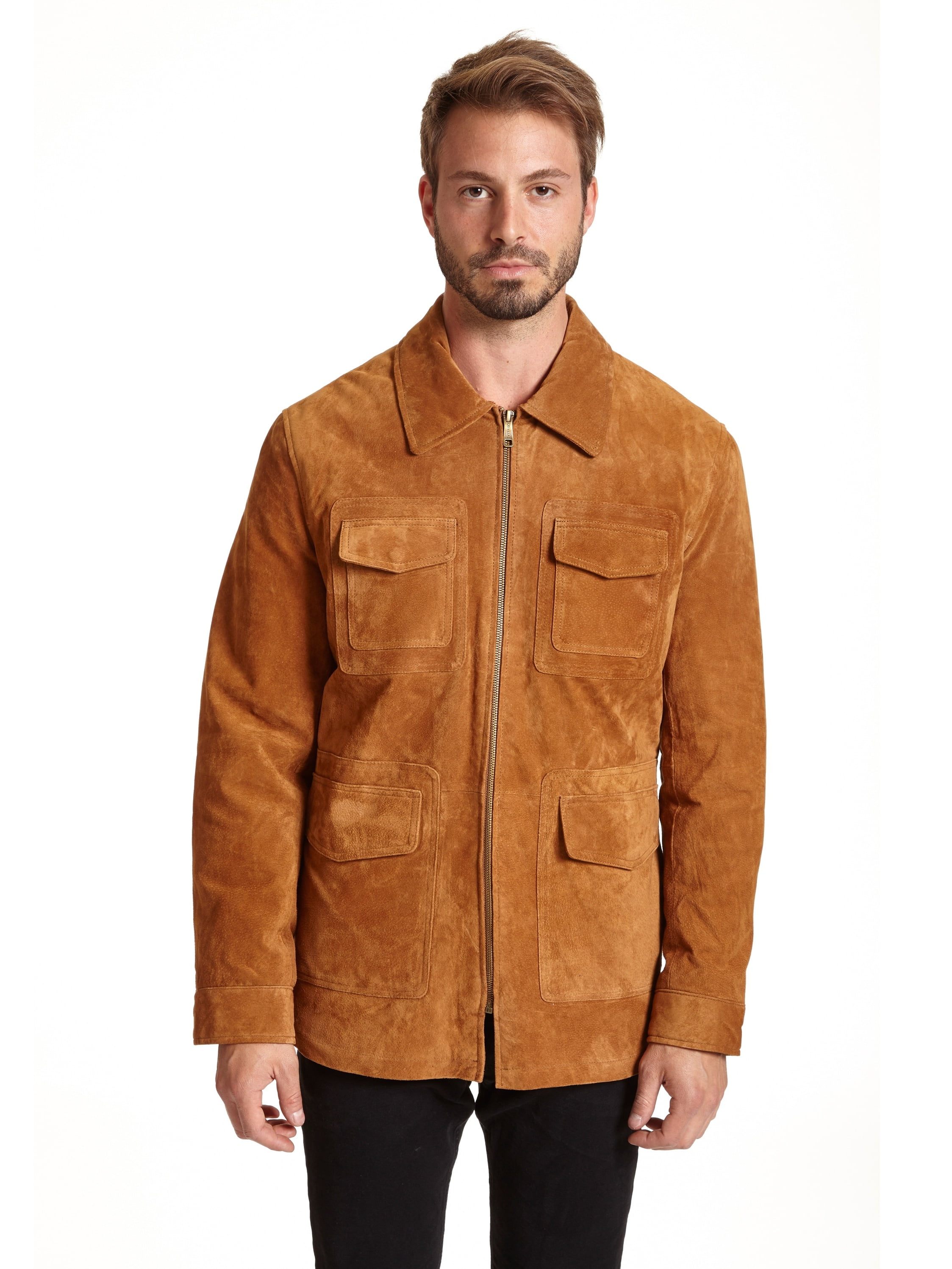 EXcelled Men's Big and Tall Suede Shirt Collar Jacket