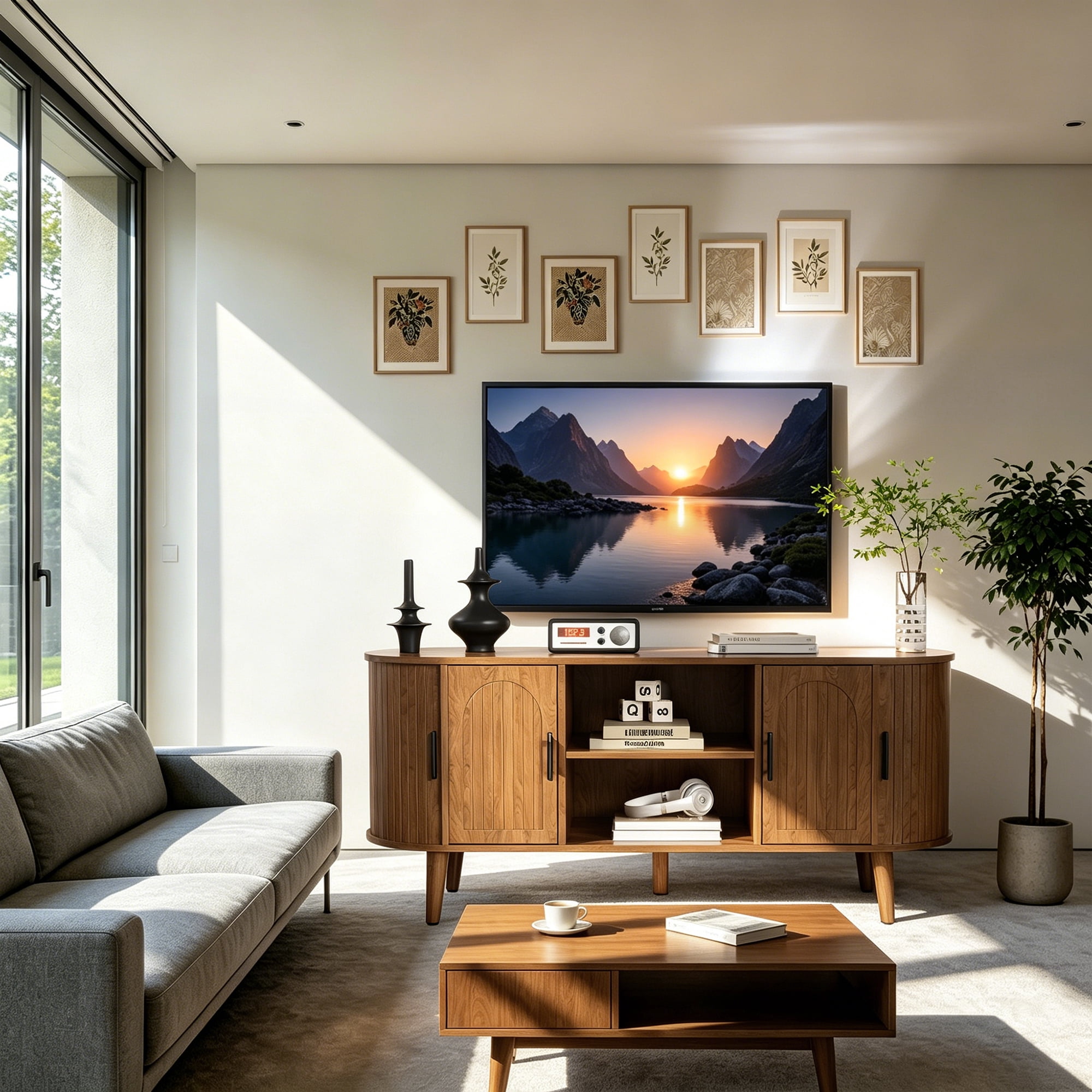 TV Stand for TVs up to 60", 51" Entertainment Center with Sliding Doors, Media Console Table for Living Room