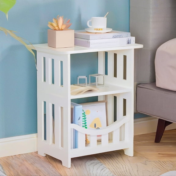PinkSheep Bedside Table Bedroom Nightstand End Table Plant Stand Holder Storage Rack Organizer White