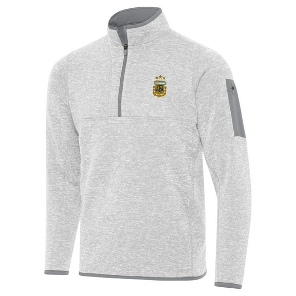 Men's Antigua Heather Gray Argentina National Team Fortune Quarter-Zip Pullover Jacket