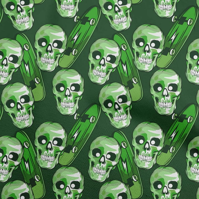 oneOone Polyester Lycra Green Fabric Skull Sewing Material Print Fabric By The Yard 56 Inch Wide