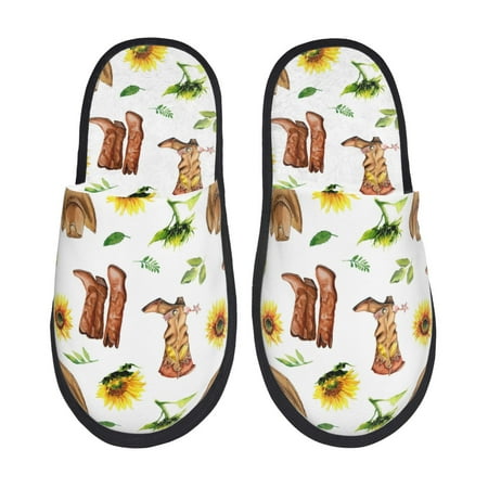 Balery Rustic Western Charm Slient Indoor Furry Fleece Comfort House Shoes Soft Non-Slip Home Shoes Cotton slippers House Slippers-- Large