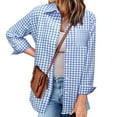thumbnail image 2 of WCMZJ Long Sleeve Plaid Shirt for Women Flannel Button Down Shirts Buffalo Shackets Business Casual Blouses Light Blue L, 2 of 7