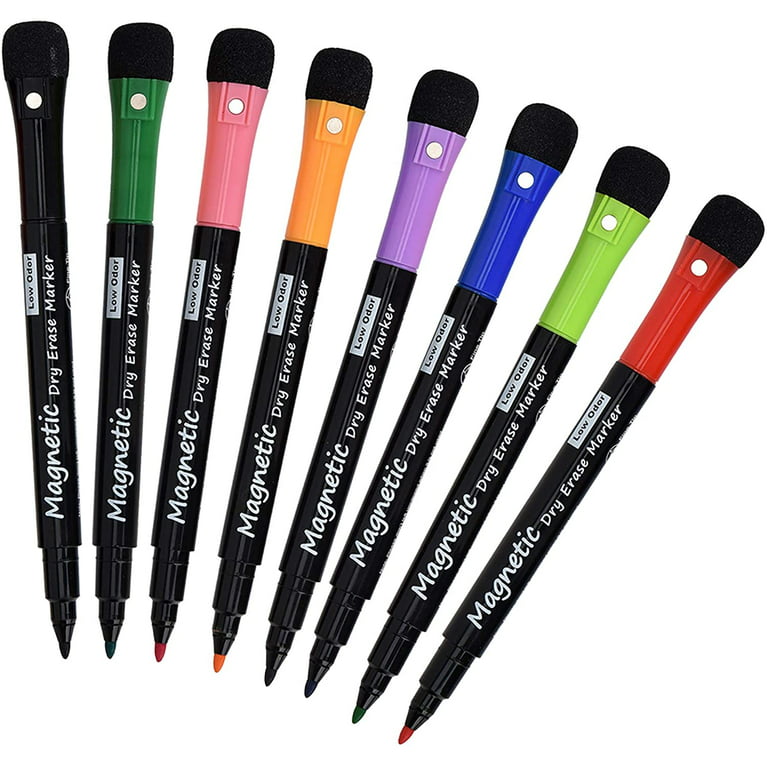 Magnetic Dry Erase Markers - Fine Tip, Black Color, 12 Pack, Low Odor Whiteboard  Markers for Kids & School, Work On White board & Calendar, Refrigerator 