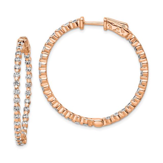 Sterling Silver Rose-Tone CZ Hinged in & Out Hoop Earrings