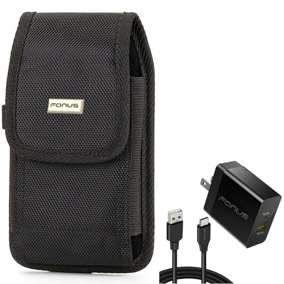 36W PD Home Charger   Case Belt Clip for Motorola One 5G Ace Phone - Fast Type-C 6ft Long Cable USB-C Power Cord and  Rugged Holster Canvas Cover Combo for Motorola One 5G Ace