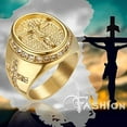 thumbnail image 3 of Stylish Classic Jesus Cross Crucifix Ring for Men Gold Plated Stainless Steel Ring Size 8 to 13, 3 of 5