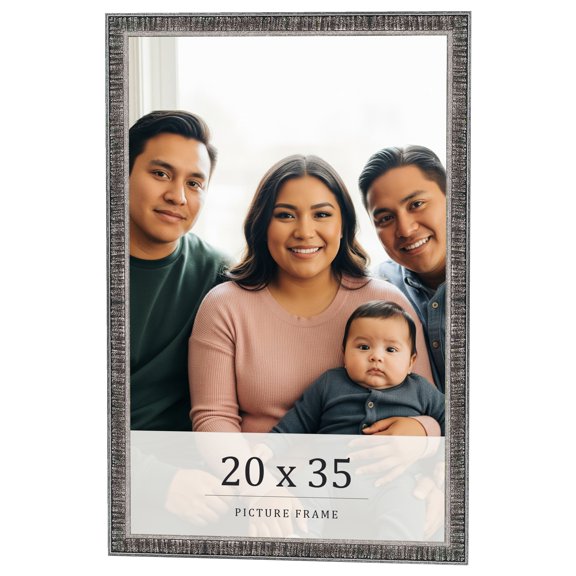 20x35 Frame Silver Grey Distressed Solid Wood Picture Frame | 0.75 Inch Moulding Width | Interior