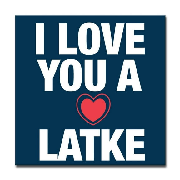 Crafted Creations Navy Blue and Red "I LOVE YOU A LATKE" Hanukkah Square Cotton Wall Art Decor 12" x