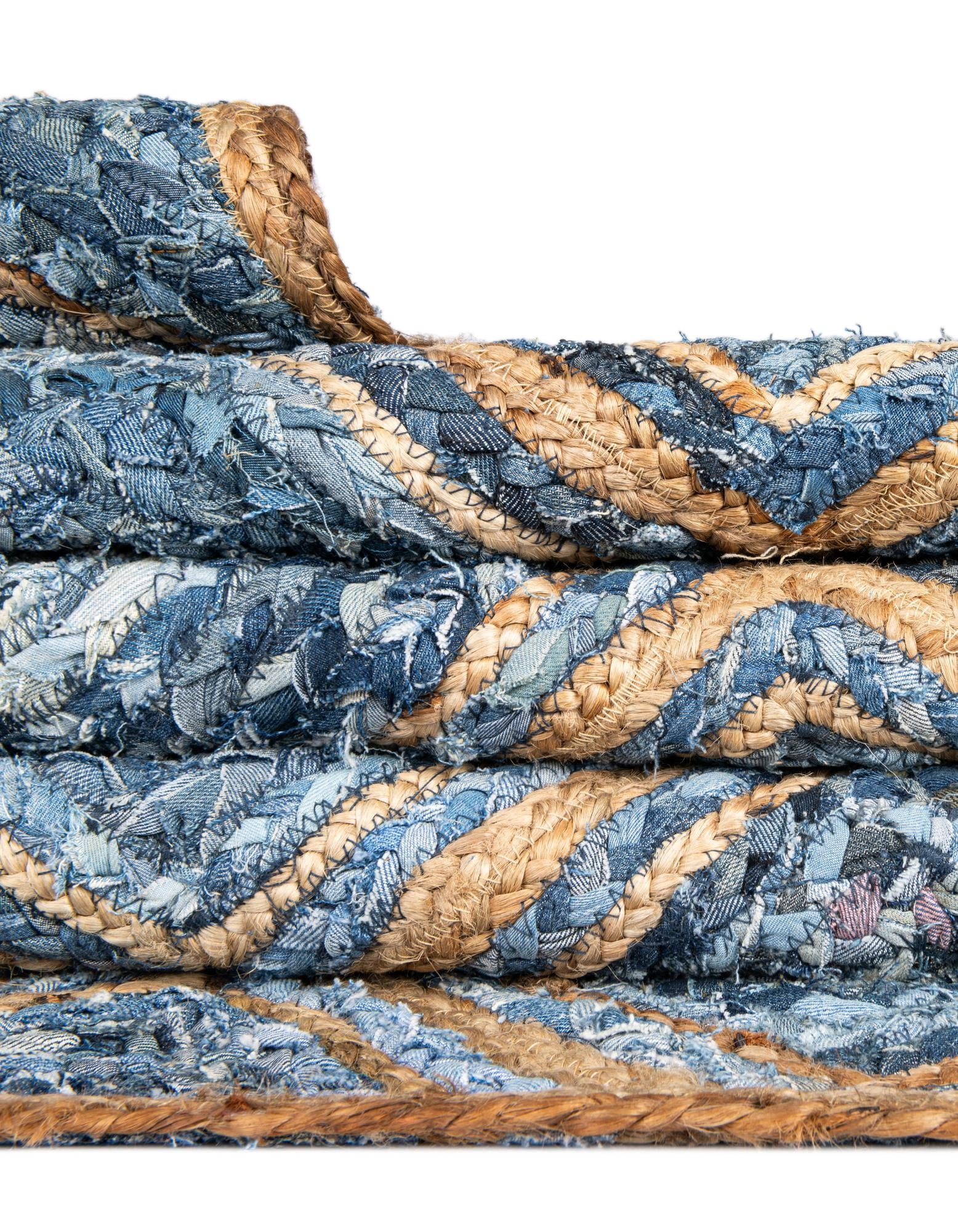 Unique Loom Braided Jute Collection Area Rug - Bengal (4' 1" x 6' 1" Rectangle Blue/Natural)