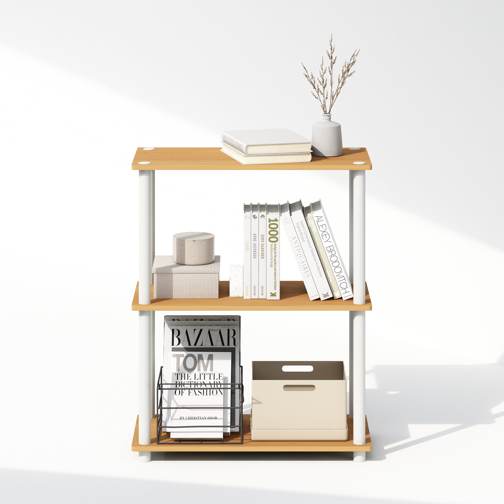 Furinno 3 Tier Multipurpose Compact Display Standard Bookcase, Woods White, 29.60"