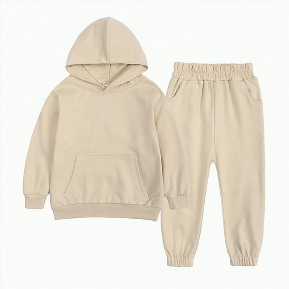 Towmus Youth 2PCS Jogger Outfits Set Causal Solid Color Hooded   Sweatpants Boys Girls Athletic Sweatsuits Pullover Clothes