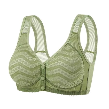 YEJIMAN Daisy Bras for Older Women Front Closure Bras Bra No Underwire Plus Size Front Button Bra  Green Workout Underwear For Women  Cotton Womens Underwear Seamless