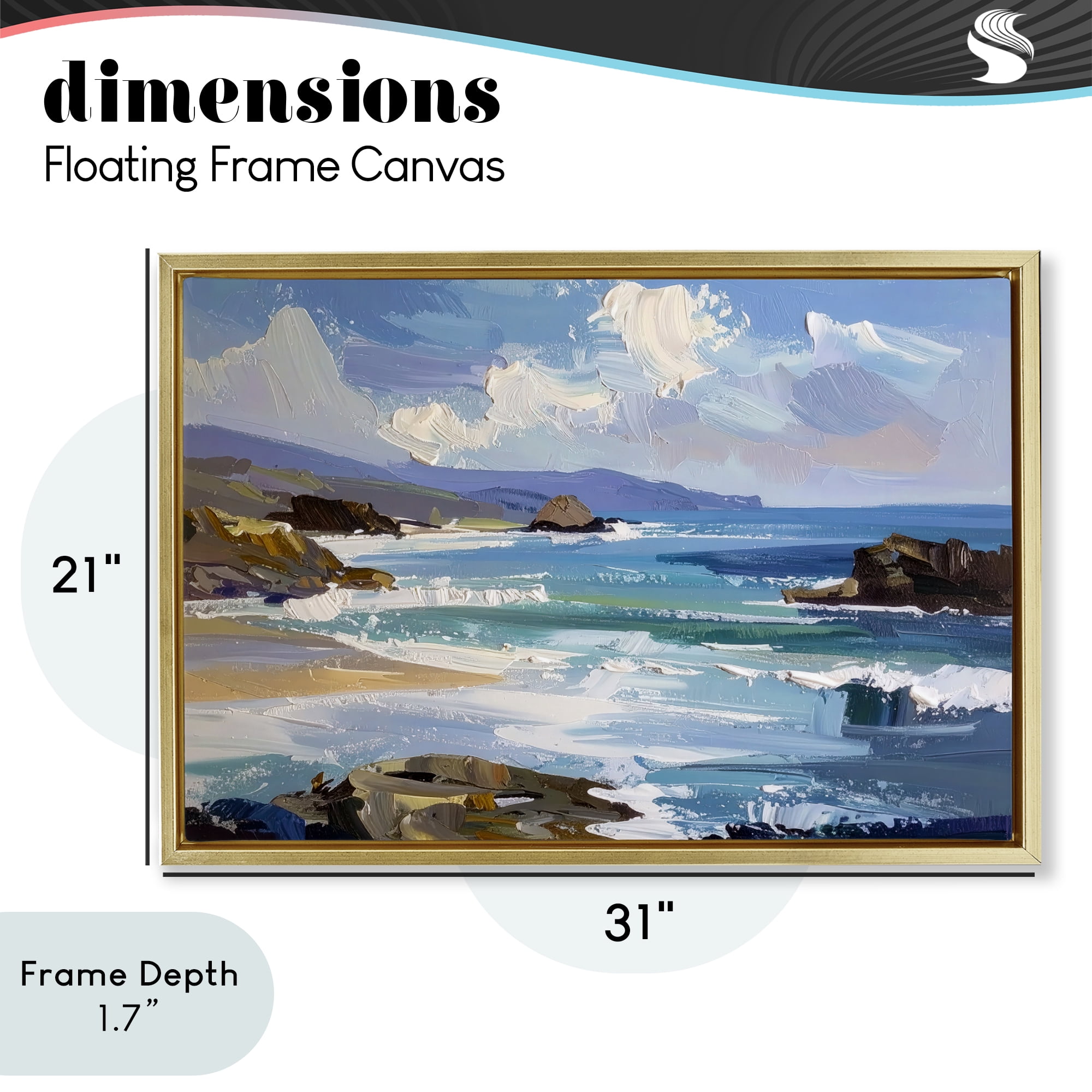 Stupell Industries From Sky To Sea Gold Framed Floater Canvas Wall Art, design by Alonza Saunders