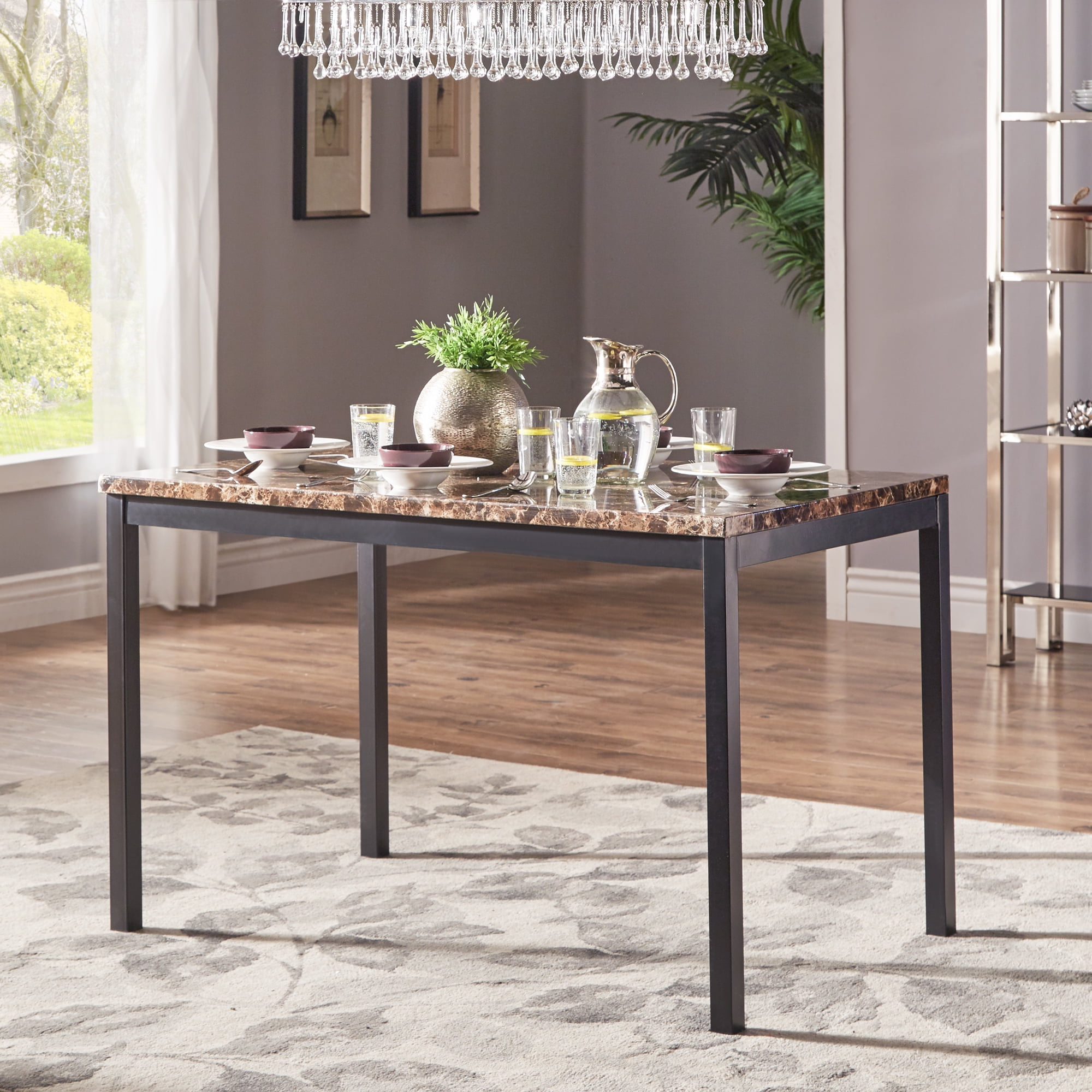 Weston Home Declan 48" Rectangle Faux Marble Top Dining Table with Black Finish