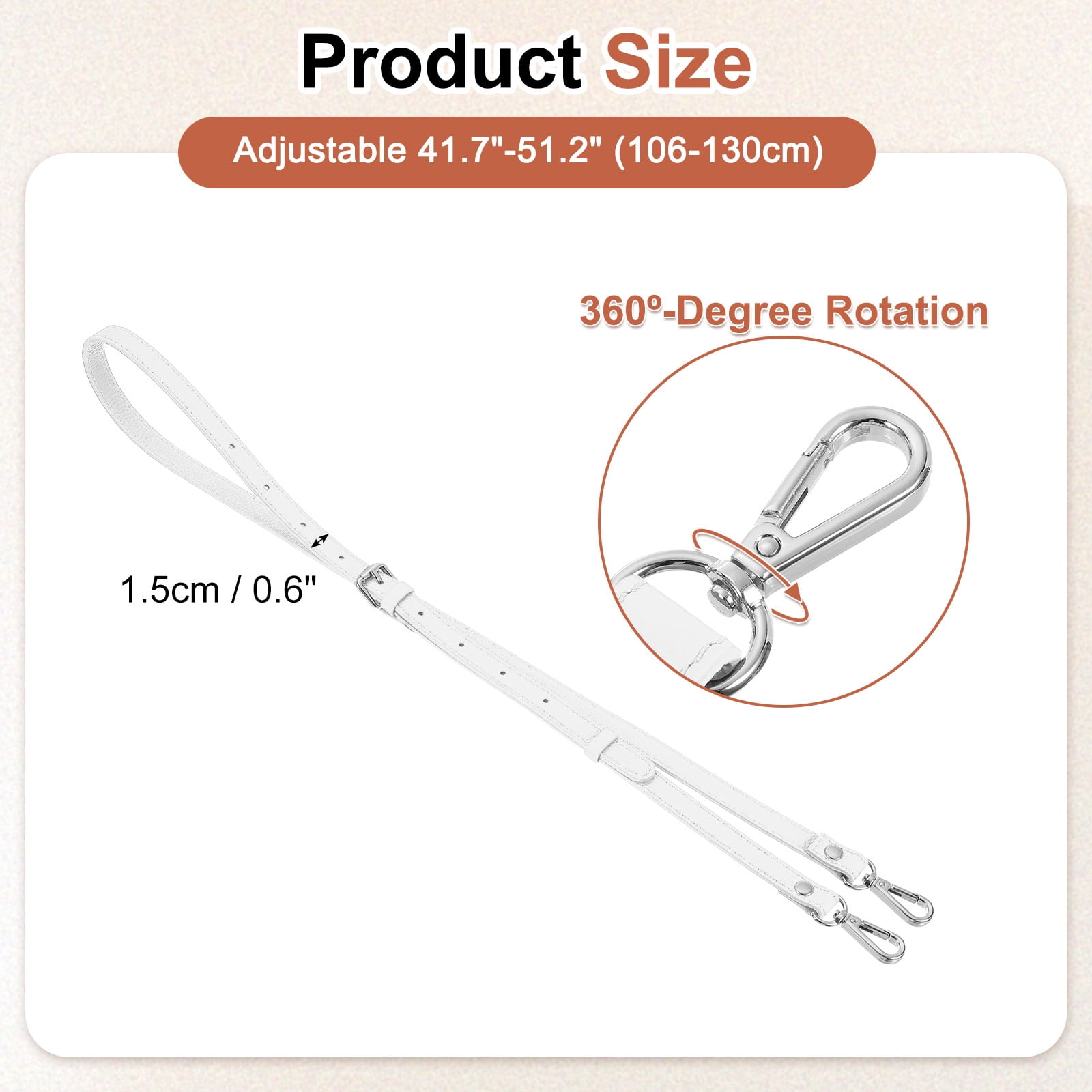 0.6" Genuine Leather Purse Strap for Bag (White, Silver Buckle)