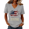 thumbnail image 2 of V Neck Shirts 4th of July for Women American Flag Graphic Tee Casual Color Block Short Sleeve Summer Tops, 2 of 4