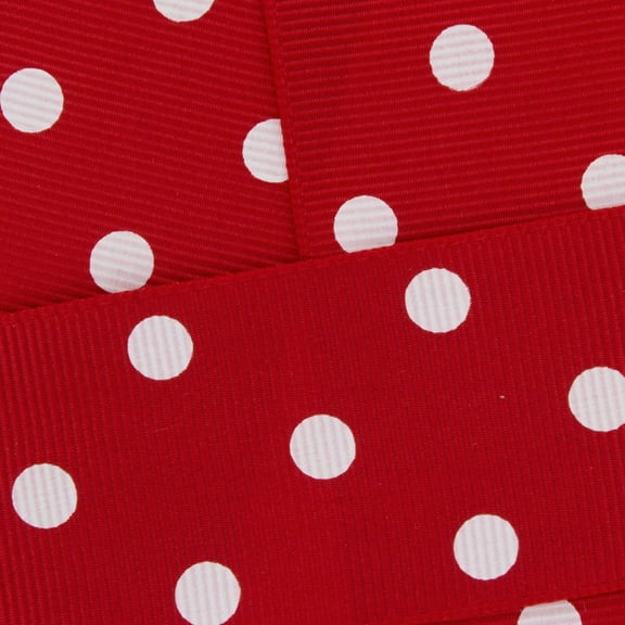 7/8" Grosgrain Ribbon White Dots 250 Red 5 Yard