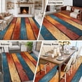 thumbnail image 6 of Area Rug 72×108in, Vintage Orange Blue Wood Board Floor Carpet Living Room Rug, Retro Gradient Wood Grain Non-Slip Welcome Mat Indoor Rugs for Bedroom Dining Room, 6 of 9