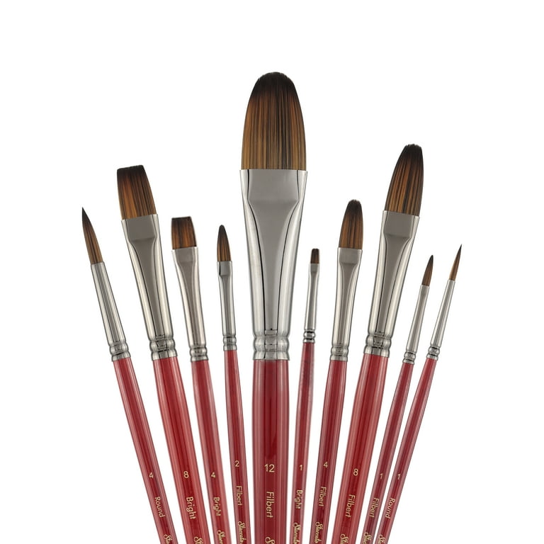 Red Sable Filbert Paint Brushes - Set of 6 Acrylic, Watercolor, Mixed Media  or Oil Paint Brushes. Long Handle Professional Art Supplies for Canvas  Painting