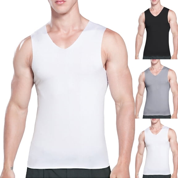 Men's Summer Tank Tops Ice Silk Traceless Thin Breathable V-Neck Sleeveless Top White L