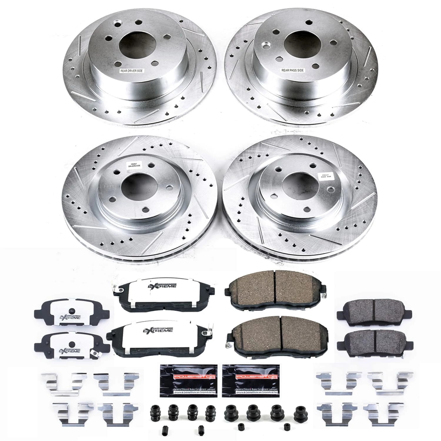PowerStop Front and Rear Z26 Street Warrior Carbon-Fiber Ceramic Brake Pad and Drilled and Slotted Rotor Kit Fits: NISSAN Select Models K9141-26