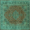 thumbnail image 1 of Ahgly Company Indoor Square Medallion Turquoise Blue Traditional Area Rugs, 7' Square, 1 of 4