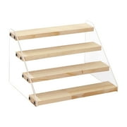 Acrylic Display Riser, 4 Tier Acrylic Wood Display Stand,Wooden Tiered Display Shelf Organizer Rack Clear for Cupcake Stand, Collectibles Display and Retail Showcase,7.9 inch