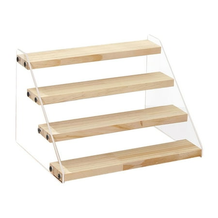 Acrylic Display Riser, 4 Tier Acrylic Wood Display Stand,Wooden Tiered Display Shelf Organizer Rack Clear for Cupcake Stand, Collectibles Display and Retail Showcase,7.9 inch