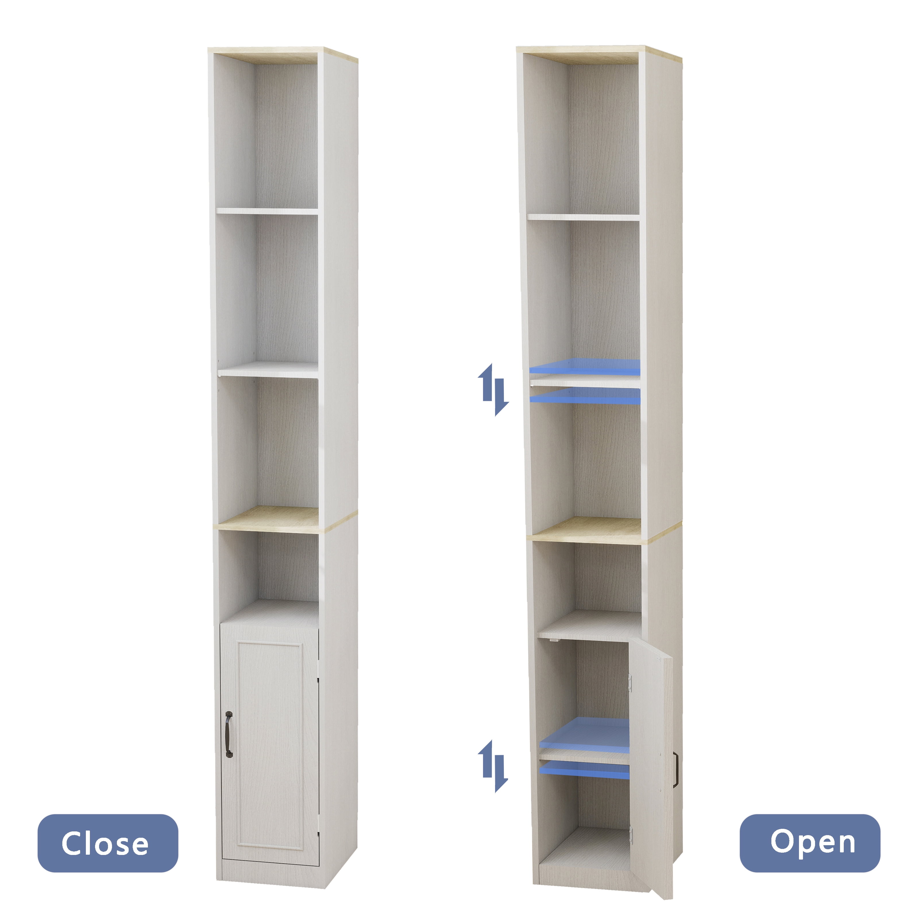 Leumius 72" Tall Bathroom Storage Cabinet,6-Tier Narrow Freestanding Bathroom Cabinet with 1 Door and 2 Adjustable Shelves,Tall Cabinet for Small Space,Living Room,Kitchen,Antique White