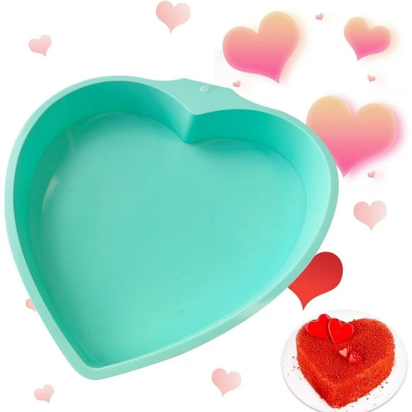 shiyou-Heart Shaped Cake Pans 1 PC, Valentine's Day Silicone Molds Heart Baking Pans 4IN, Mold Non-Stick Heart Cake Pans, Homemade Brownie Cheese Mousse Chocolate Mould Dessert Baking (Green-4IN-1PC)