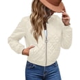 thumbnail image 2 of Female Stand Collar Quilted Puffer Jacket Padded Zip Coat Cream White XS, 2 of 7