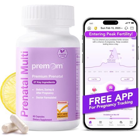 Premom Women’s Prenatal Multivitamin with Methyl Folate, Iron, Biotin, Choline & 27 Nutrients for Fertility & Pregnancy