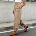 thumbnail image 6 of Cutuoiiu Women's Wide Leg Pants Cotton Linen Blend Elastic Waist Contrast Stitching Casual Trousers with Pockets Gifts, 6 of 8