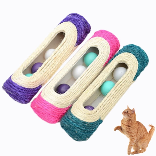 Grattoir pour Chat en Sisal Résistant à l'Usure Jouet à Griffer pour Chat Poteau à Griffer pour Chat avec 3 Balles pour Chat