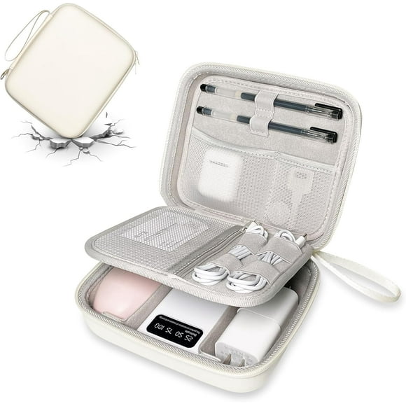 shiyou-Hard Cord Electronic Organizer Travel Case, Cable Tech Pouch Bag, Cord Hard Case for Portable Charger, Power Bank, Mouse and Cords, Tech Organizer Travel,White