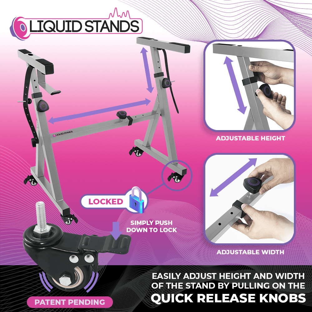 Liquid Stands Piano Keyboard Stand W/ Wheels - Z Style Adjustable Metal Stand for 54-88 Key - Chrome