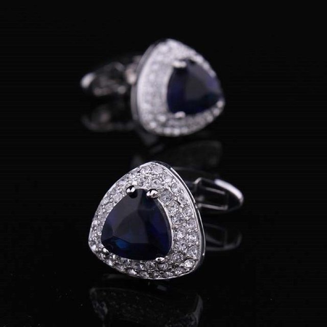 Dark Blue Stone Mens Stainless Steel Triangle Cufflinks for Shirt with Box - Hand Crafted Perfect
