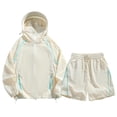 thumbnail image 6 of BODOAO Women's Hooded Jacket and Shorts 2 Piece Set Summer Casual Long Sleeve Zip Up Sporty Loungewear Outfit, Lightweight Track Suit with Side Pockets for Travel and Gym Beige L, 6 of 6