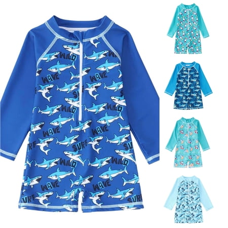 XIYON Toddler Kids Boys One Piece Swimsuit Long Sleeve Cartoon Print Half Zipper Fashion Comfortable Beachwear Swimwear For Swimming Beach Pool Black 6-9 Months