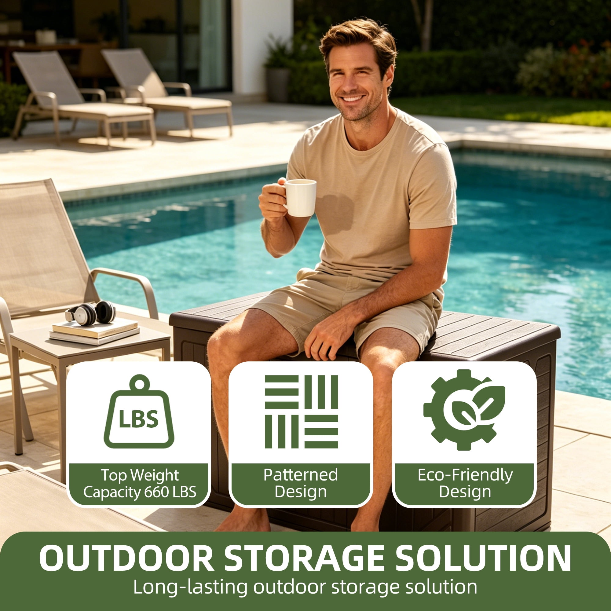 Uforic 230 Gallon Extra Large Resin Deck Box, Lockable Waterproof Outdoor Storage Bin, Weatherproof Patio Container for Patio Cushions, Garden Tools and Pool Supplies, Brown