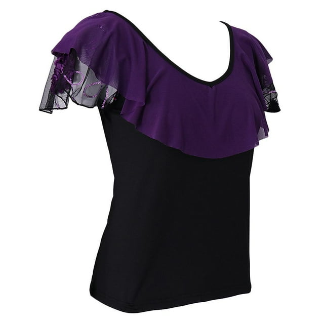 Camiseta de manga corta de verano para mujer, camiseta con cuello en V, blusa, camisa, baile, baile L Zulema Tops de baile latino